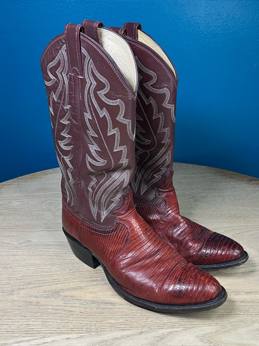Vintage Justin Boots Teju Lizard 8103 Cowboy Western Exotic Leather Mens Size 8E